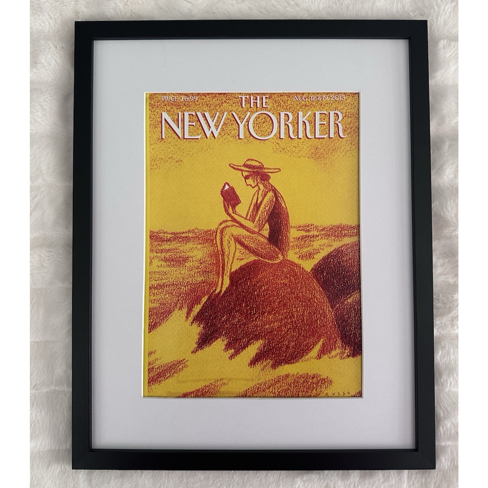 Framed The New Yorker August 12 & 19, 2013 Reading Time Beach by Russo